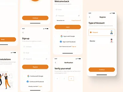 Optimum Signup & Login Flow animation exercise monitoring login mobile app physiotheraphy physiotherapist signup ui ui design user interface design user research