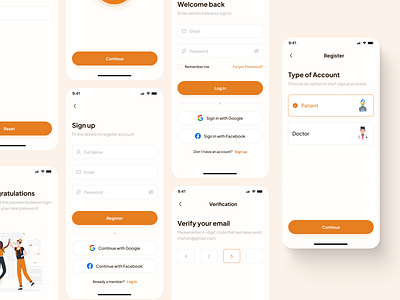 Optimum Signup & Login Flow animation exercise monitoring login mobile app physiotheraphy physiotherapist signup ui ui design user interface design user research