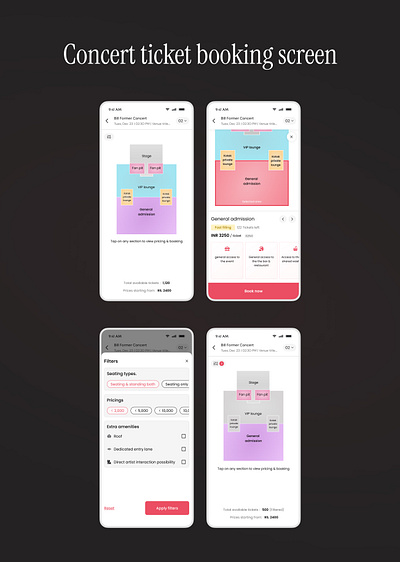 Concert ticket booking screen animation ui ux