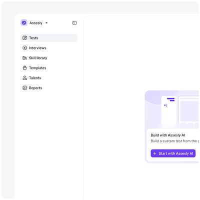 Assessment tests ai assesstment b2b b2c dashboard minimal saas sidebar tests white
