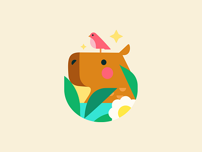 Capybara animal branding capibara cartoon colorful cute design exploration flat flower geometric icon identity illustration leafs logo modern nature simple stars