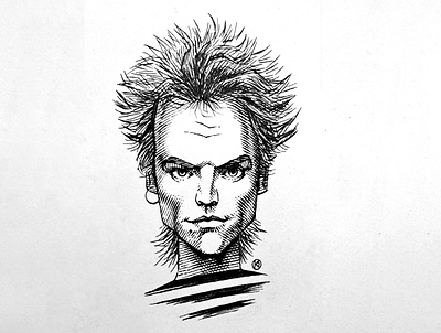 Inktober 2025 #11: sting black and white caricature illustration musician portrait sting