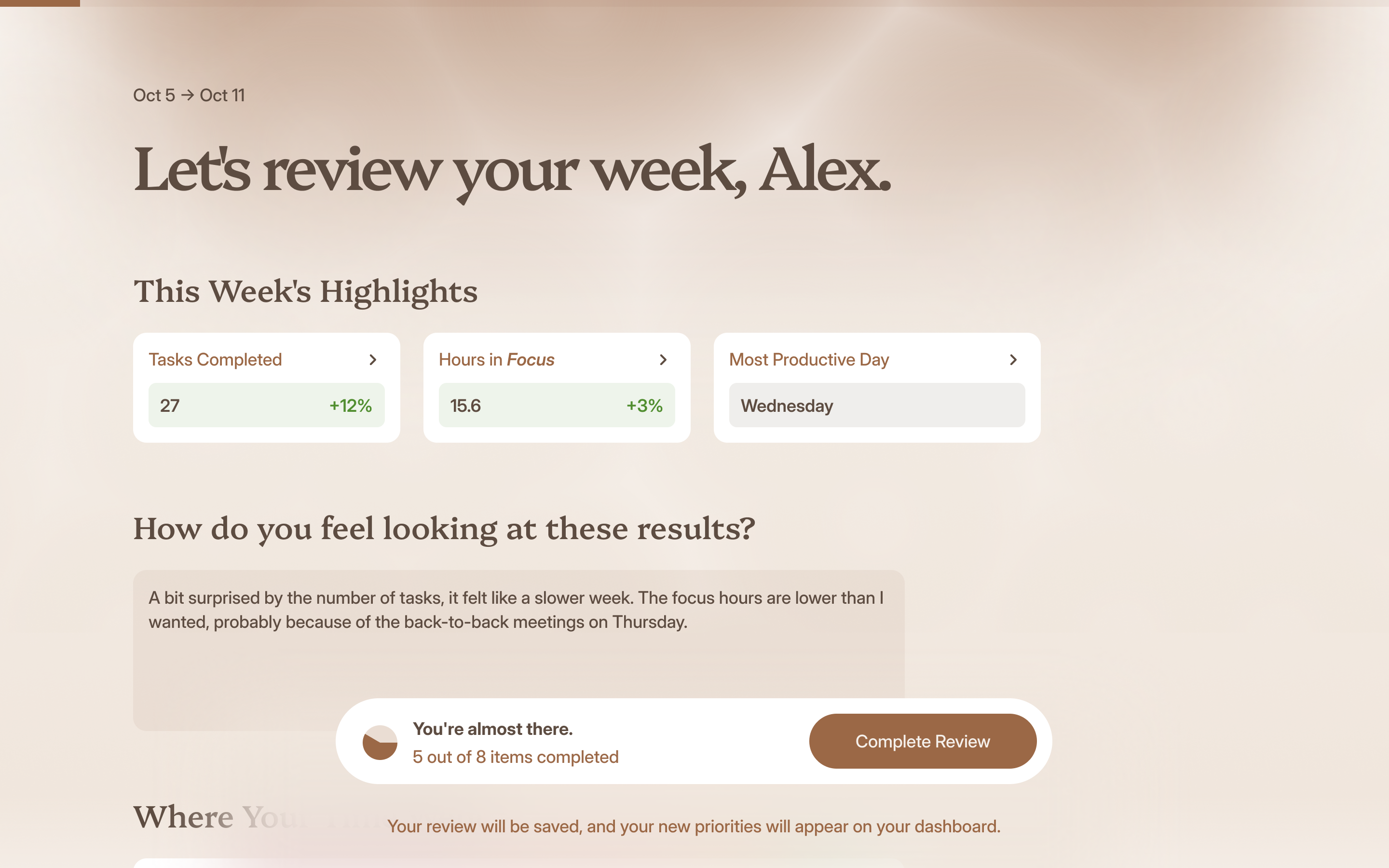 Weekly review dashboard product productivity quest questionnaire review statistics survey ui uxui