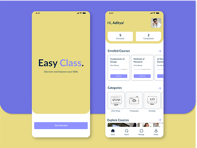 An edtech application design blue and yellow ui blue ui design class app ui edtech ui design mobile ui design ui ui design user interface design yellow ui design