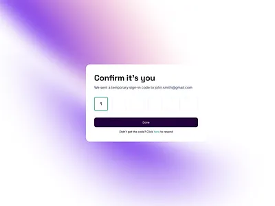 Confirm it's you authentication screen clean design click here to resend code confirm its you dashboard gradients send email temporary code ui untitled ui ux verify verofy code