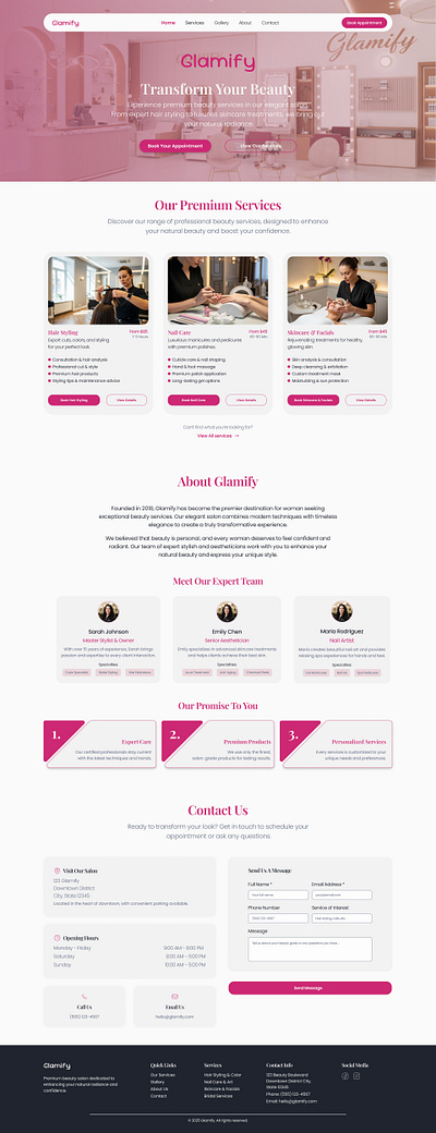 Glamify — Beauty Appointment Booking Landing Page booking platform graphic design landing page ui ui design ux ux design website design