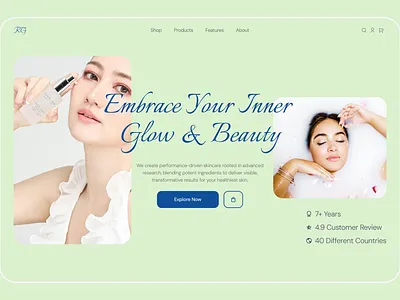 Radiant Glow — Skincare Website Concept beauty branding design ecommerce graphic design green hero section icon illustration logo minimal online product ui ux