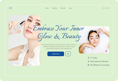Radiant Glow — Skincare Website Concept beauty branding design ecommerce graphic design green hero section icon illustration logo minimal online product ui ux