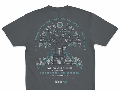 kids ministry t-shirt design artwork church flowers illustration kids linework plants t shirt tree well