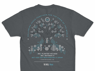 kids ministry t-shirt design artwork church flowers illustration kids linework plants t shirt tree well