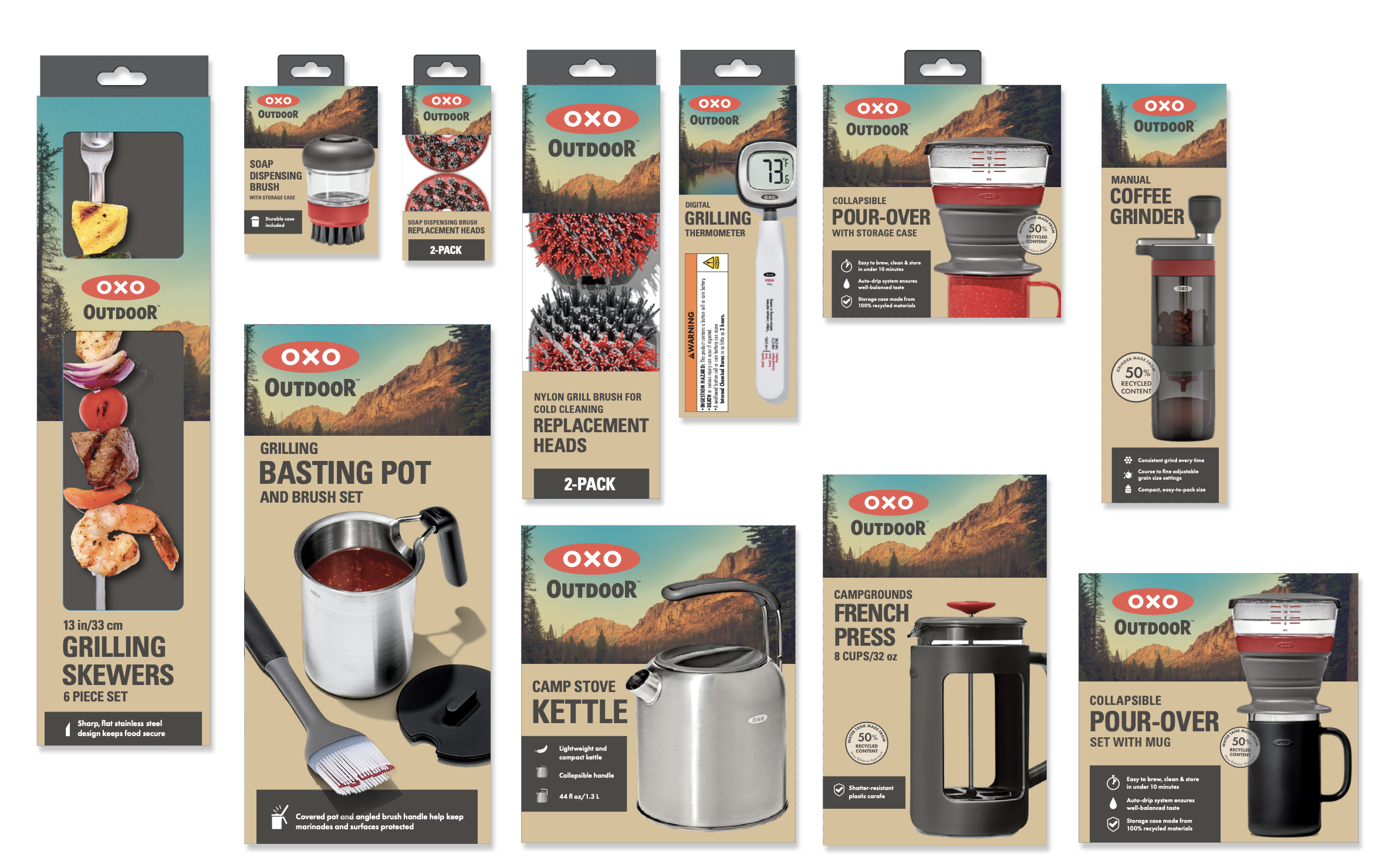 OXO Outdoor Brand Refresh 3d rendering branding packaging design photography production ui