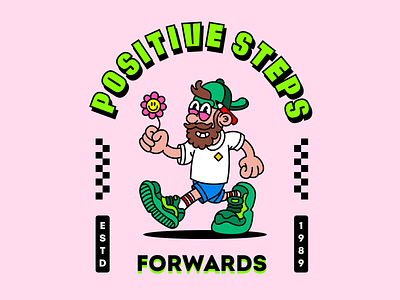Positive Steps Forwards flat illustration illustration neon retro t shirt