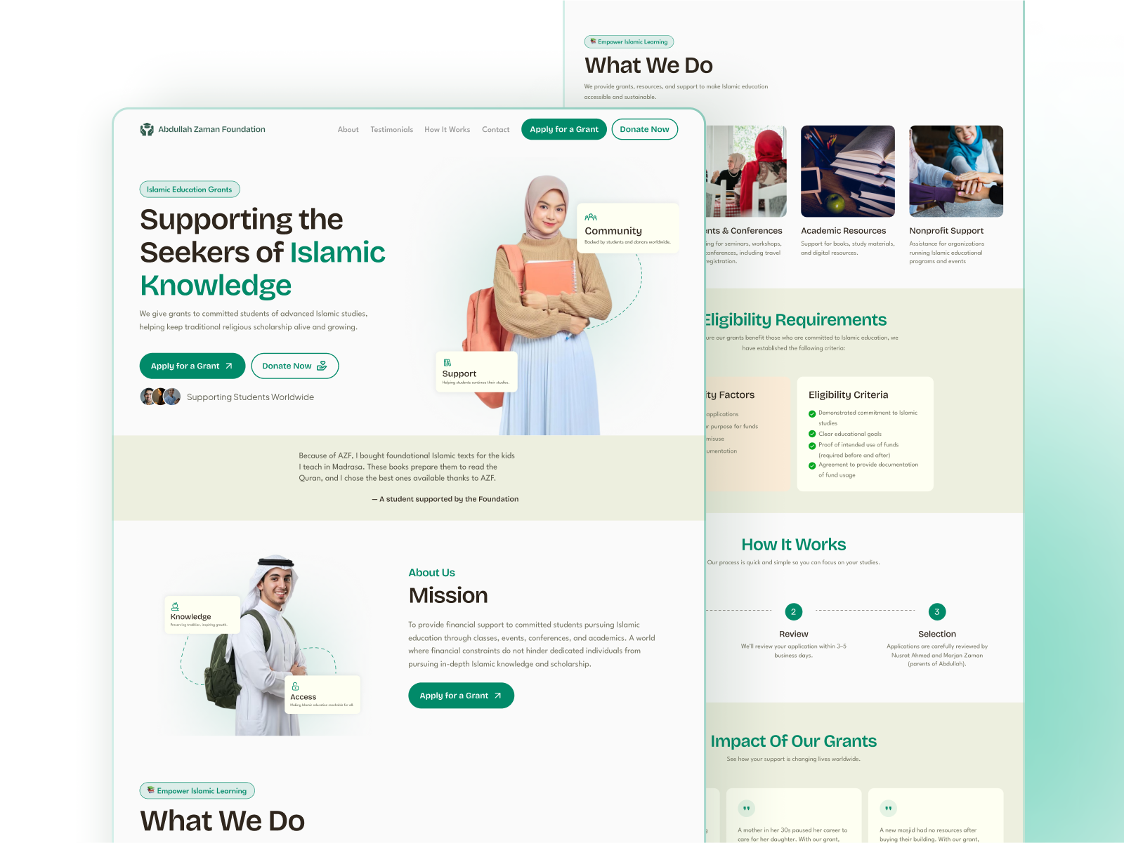 Non-Profit Charity Landing UI charity design dribbble educational foundation grant website islamic islamic grant minimal non profit ui ux web design