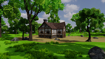 Medieval House 3 With Environment 3D model 3d 3dartwork 3dmodel art blender3d building conceptart environment exterior forest game grass house landscape lowpoly medieval nature render rocks
