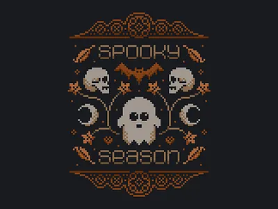 Spooky Season | Cross Stitch Pixel Art Design autumn bat dark decorative fall folk art ghost gothic halloween illustration moon motif occult pixel pixel art scary skull spooky witchy