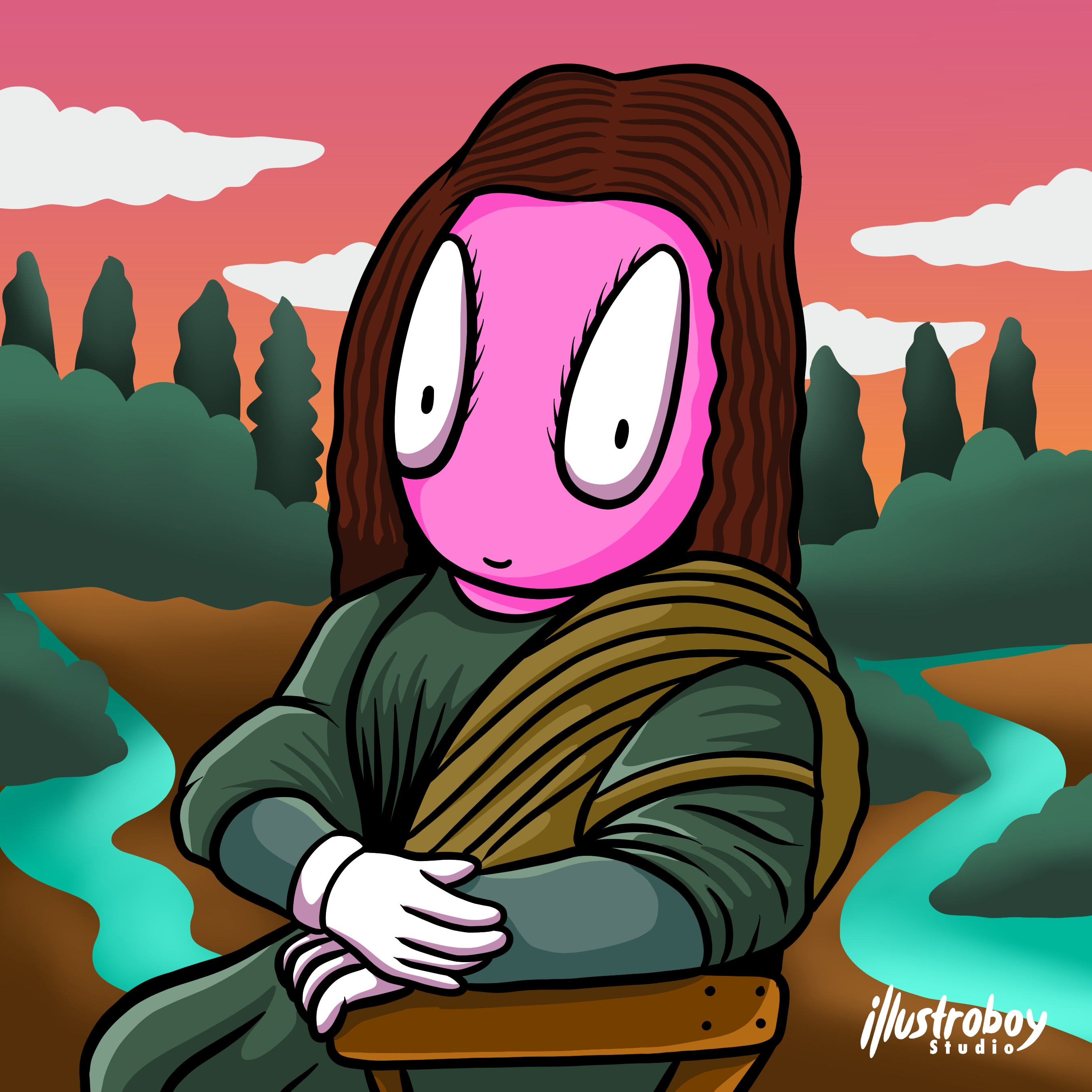 FLOWRALISA character macot cute flowki flowkiworld flowra fun illustroboy illustroboystudio mascot monalisa parody