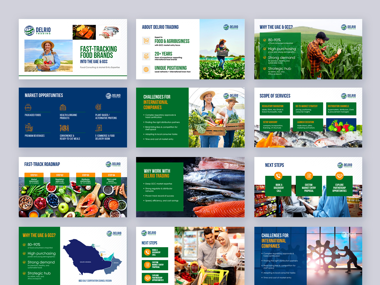 Fresh Food & Frozen Items Presentation canva presentation canva template export import business food and agribusiness food brands food industry fresh frozen food frozen food gcc country green nature middle east organic organic food pitch deck powerpoint presentation presentation design salmon fillet sea fish fillet sea food uae