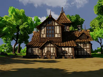 Medieval House 10 With Environment 3D model 3d 3dartwork 3dmodel art blender3d box crate environment exterior forest game grass house landscape lowpoly medieval nature render rock tree