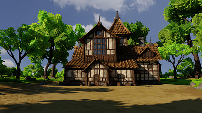 Medieval House 10 With Environment 3D model 3d 3dartwork 3dmodel art blender3d box crate environment exterior forest game grass house landscape lowpoly medieval nature render rock tree