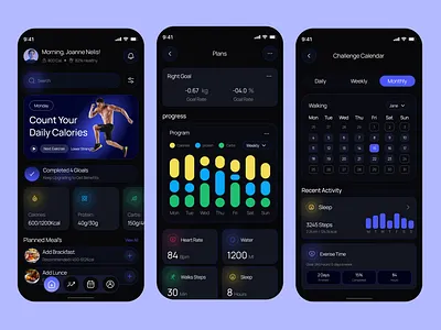 Fitness Mobile App app calendar dark design fitness fitness app fitness tracker gym gym app health mobile mobile app mobile app design mobile ui progress tracker ui ux wellness workout yoga