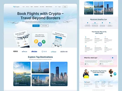 FlyCrypto Cryptocurrency Airline Ticket Booking Website awsmd book booking website cleandesign flycrypto landing page landingpage mountain pricing steps tour travel travel travel agency travel agency landingpage travel package ui