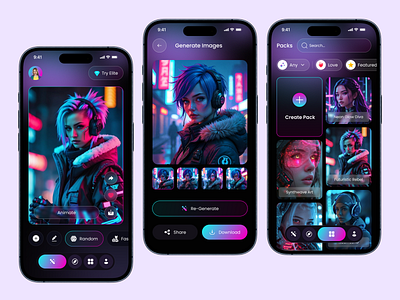 AI Photo Generator Futuristic App Design ai generator ai photo ai photo generator app design mobile mobile app mobile app design photo generator ui design uxui design