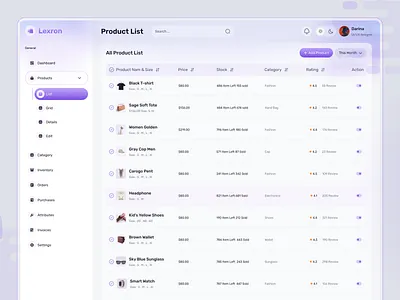 Lexron - Ecommerce Product List admin panel b2b b2c best web design dashboard ecommerce web app online store product category product list shoes shoes app shop shopify shopify store web app web design web interface design we web ux website