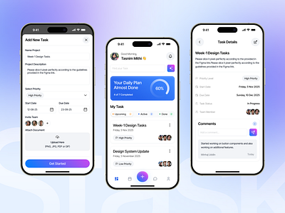 Task Management App – Mobile UI Design appinterface cleanui collaborationapp dashboarddesign dribbbleshowcase figmadesign minimaldesign mobiledesign mobileui productivityapp taskmanagementapp tasktracking uiuxdesign userexperience visualhierarchy