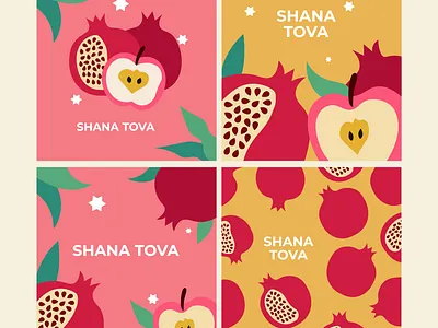 Jewish New Year card design set. Rosh Hashanah symbol year