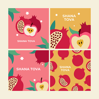 Jewish New Year card design set. Rosh Hashanah symbol year