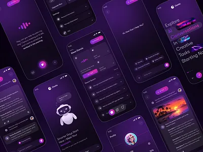 AI Chatbot & Image Generator Mobile App ai ai app ai assistant ai bot ai tool chatapp chatbot darkmodeui gradient color image generator app mobile app ui