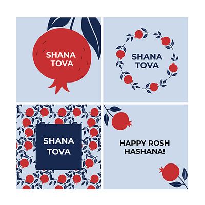 Jewish New Year card design set. Rosh Hashanah symbol vintage