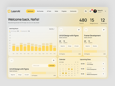 LearnAI – Smart Learning Dashboard ai aidashboard aiux dashboarddesign edtech educationapp learnai learning dashboard learning management platform learningplatform online course saas dashboard uidesign uxdesign web app web design