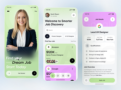 Job Finder App UI — Smart Job Search & Career Discovery Platform 2025 trends ai ai app app design career app career platform job finder app job platform job search app mobile mobile app professional app smart app ui design