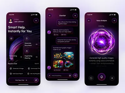 AI Assistant App UI — Smart Voice & Chatbot Design 2025 trends ai ai app ai assistant app ai chatbot app design chatbot design mobile mobile app smart assistant ui design voice assistant