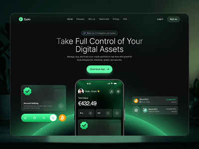 Crypto Landing Page Design crypto crypto app crypto exchange crypto landing page crypto wallet cryptocurrency dark finance fintech landing page saas saas landing page saas website ui ux web web design web3 design website