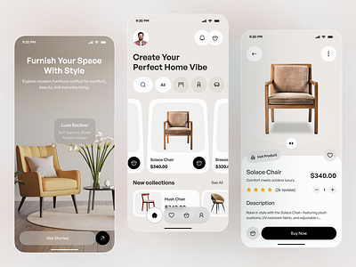 Modern Furniture Shopping App — Minimal & Elegant UI Design app design e commerce ecommerce app furniture furniture app furniture design home decor mobile mobile app shop app shopping app ui design