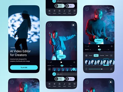Video Editor App – Smart Timeline & Real-Time Filters ai video editor app design best ui creative editing app editor tools effect menu mobile app design mobile app ui new shot product design social media editing video creator app video editing app video editor video editor dashboard video editor ui video filter video platform