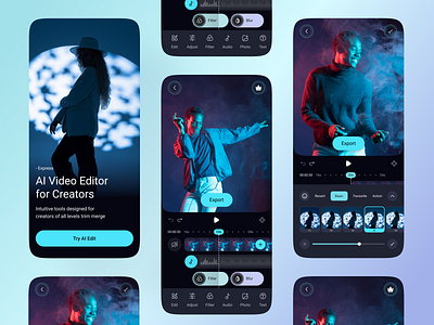 Video Editor App – Smart Timeline & Real-Time Filters ai video editor app design best ui creative editing app editor tools effect menu mobile app design mobile app ui new shot product design social media editing video creator app video editing app video editor video editor dashboard video editor ui video filter video platform