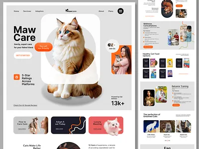 Cat Care website Case Studies. animal care ux design animal healthcare website cat adoption ui cat boarding website design cat care website cat food ecommerce cat grooming website cat lovers platform clean landing page design minimal uiux modern uiux design pet adoption landing page pet care landing page pet services landing page pet training website pet wellness website premium cat care experience responsive pet website user friendly pet care ui veterinary ui design