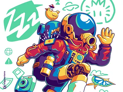 Zzz astronaut character clean illustration merch merchandise robot sticker t shirt tee tshirt vector vibrant