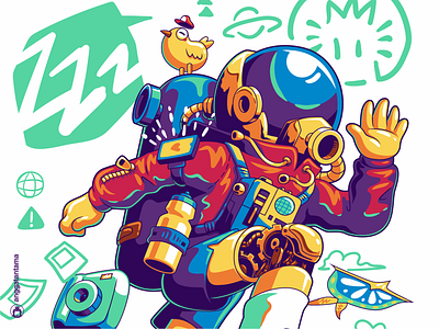 Zzz astronaut character clean illustration merch merchandise robot sticker t shirt tee tshirt vector vibrant