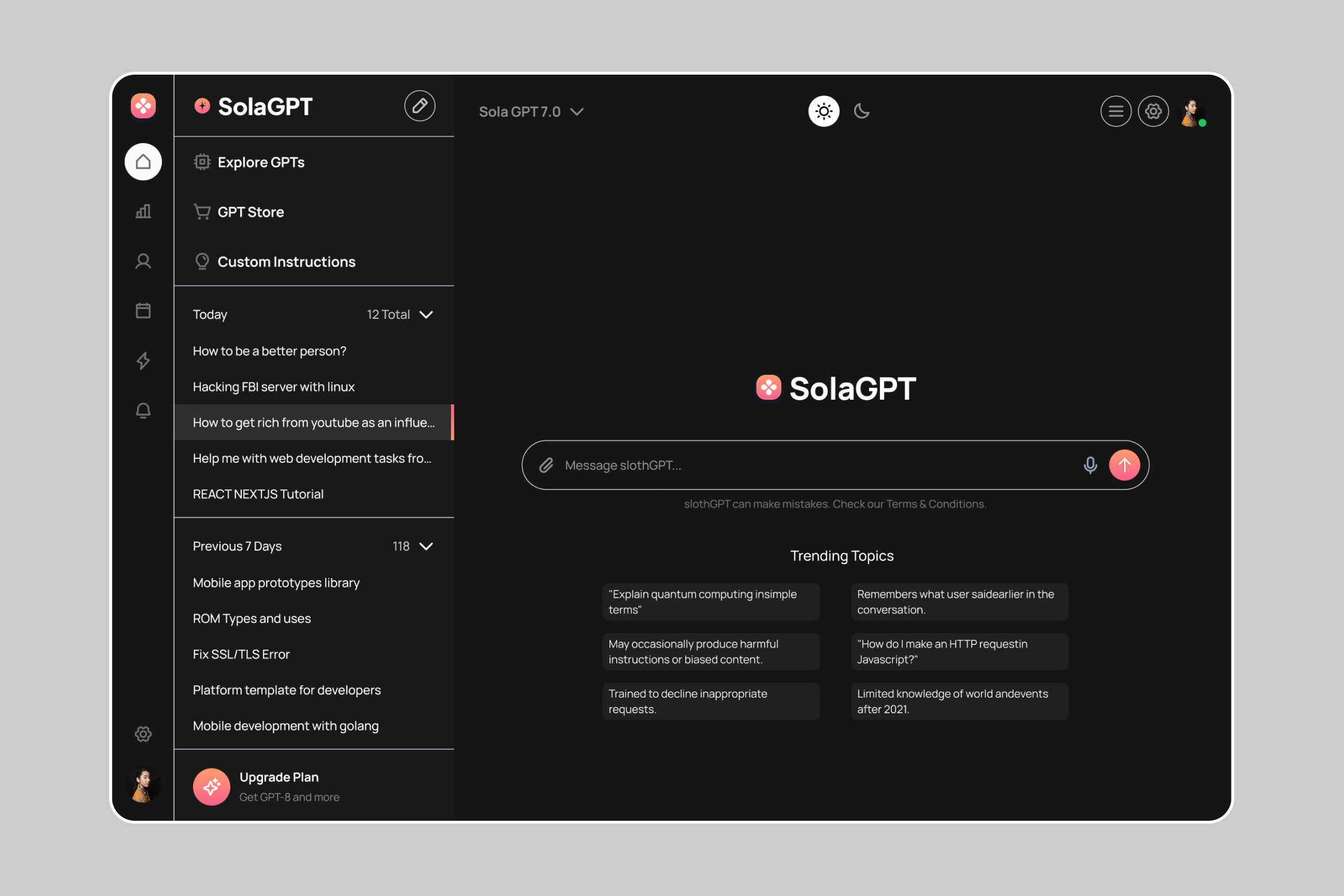 SolaGPT - Chat AI Assistant ai ai assistant ai chat bot artificial intelligence branding chat bot chatgpt design gpt ui vector