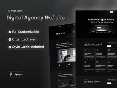 Neonspark - Digital Agency Website Template agency digital agency figma figma design ui ui design uihut web template website design