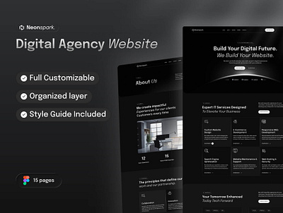 Neonspark - Digital Agency Website Template agency digital agency figma figma design ui ui design uihut web template website design