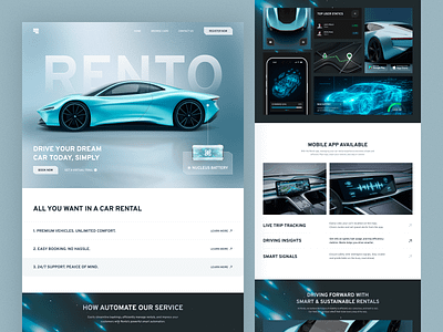 Car Rental Landing Page animation automotive branding car booking website car rental website clean dark mode figma homepage landing page modern ui product design rent a car responsive ui ux user interface ux design vehicle rental web design website design