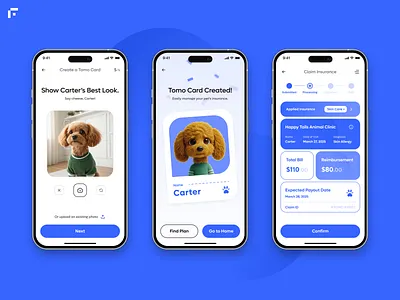 Pet Insurance ai app blue branding design dog insurance pet ui ux