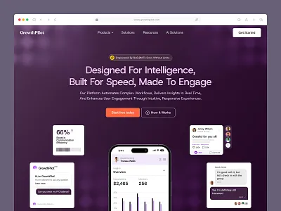GrowthPilot - AI marketing website | Header exploration ai automation platform ai marketing website ai power ai website ai workflow automation artificial intelligence best uiux agency digital marketing gradient ui design header hero section marketing website minimal ui exploration real time analytics ui responsive web design saas web design seative top design agency ux web app landing page