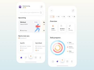 Fitness App Dashboard – Concept Design clean design concept design exercise fitness fitness app gym gym app healthcare minimal app minimal ui mobile app modern ui task management todo ui visual workout app
