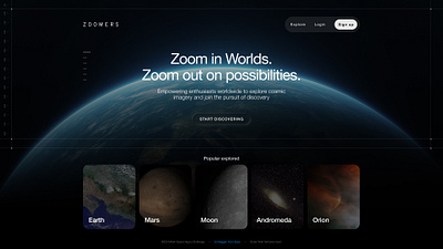 Zooming In Landing Page galaxy interface landing page planet space ui